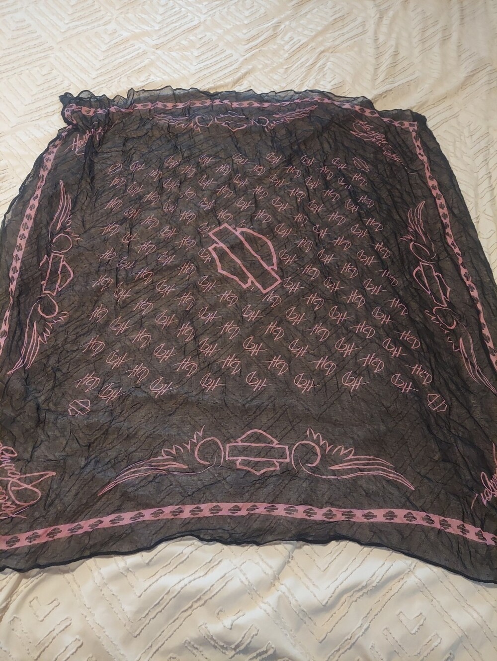 Harley Davidson Pink Black Bar Shield Logo Sheer Square Scarf Bandana Biker